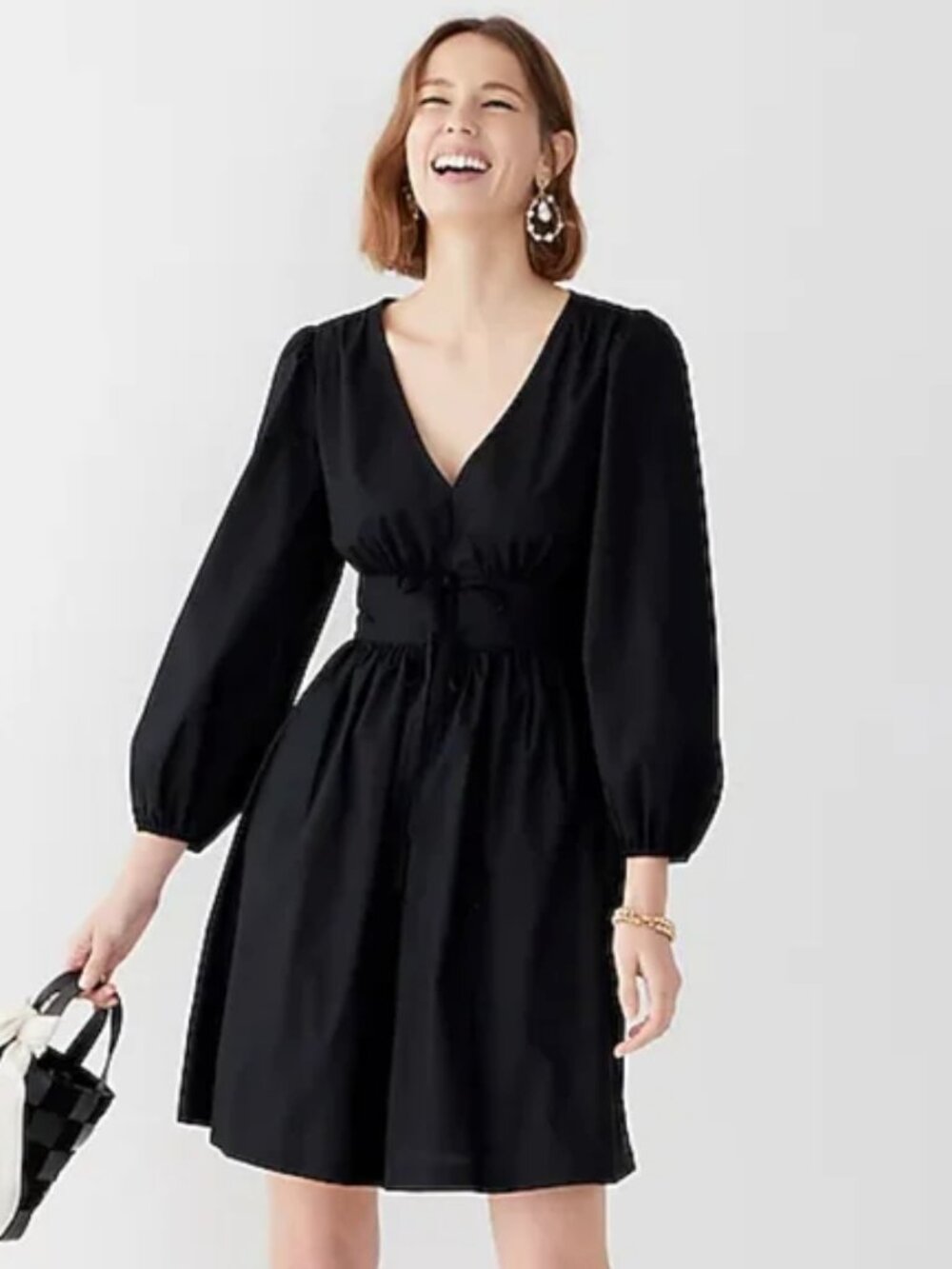 J. Crew V-Neck Cotton Poplin Mini Dress Minimalist Fit + Flare Preppy Sz 20